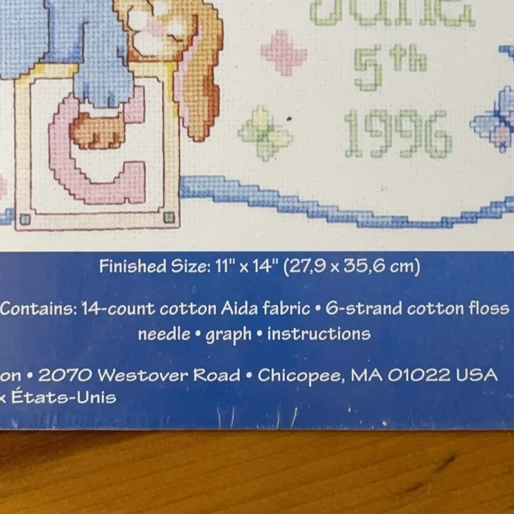 Janlynn “Sleepy Bunnies” Birth Sampler Counted Cross Stitch NEW